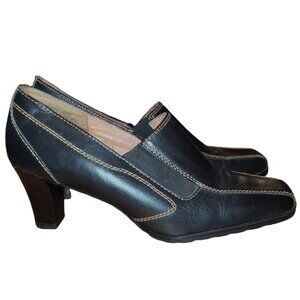 Infinity Black Leather Slip on Square Toe 3 inch heel in a Solid Black